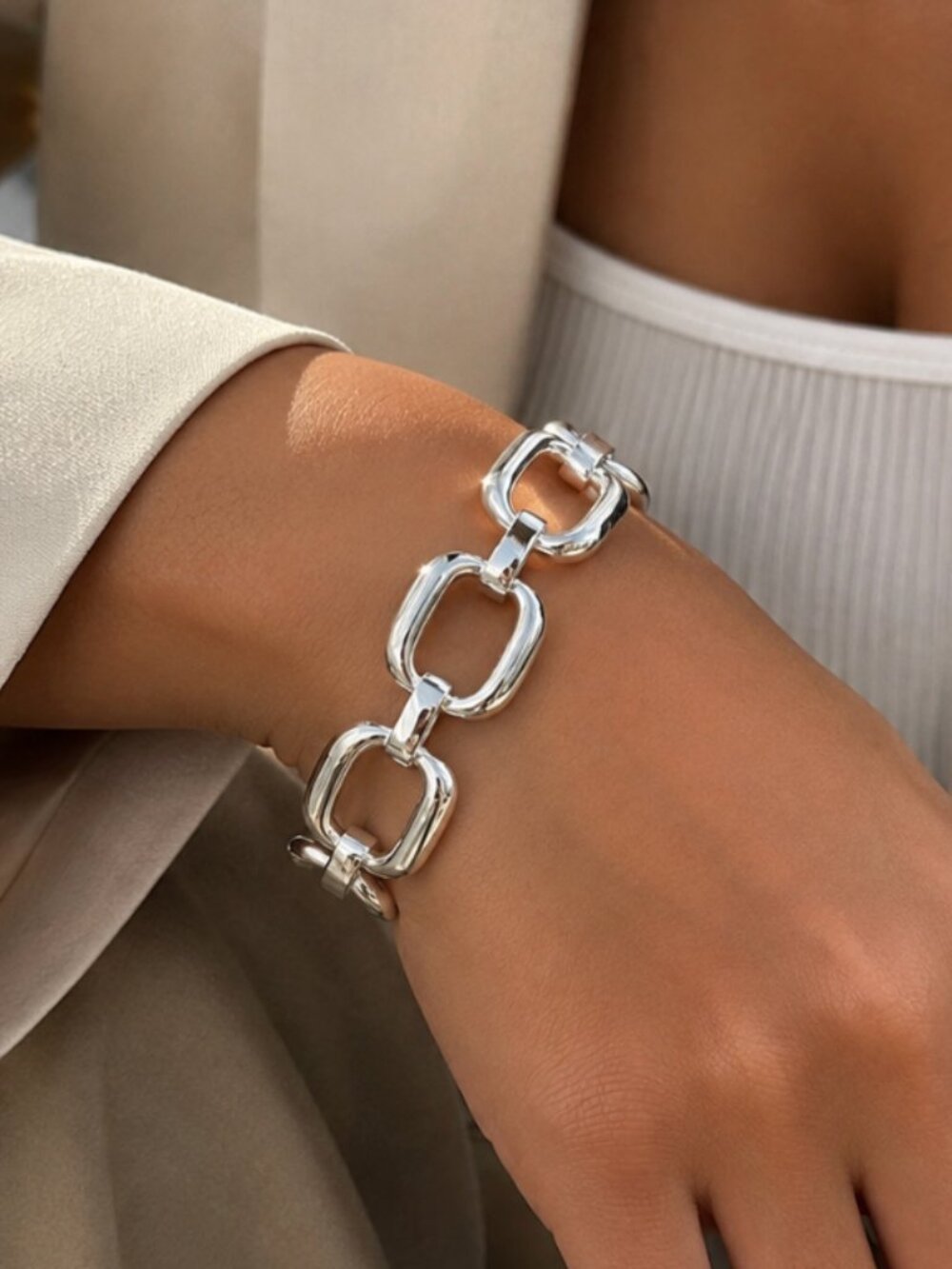 925 Sterling Silver Chunky Chain Link Bracelet Silver Large Link Bracelet
